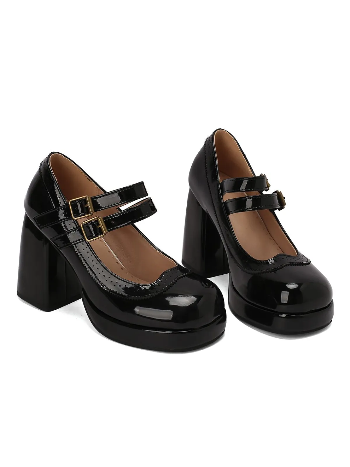 Hot Retro Stage Retro Mary Jane Patent Leather Platform Chuny Heels