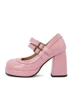 Hot Retro Stage Retro Mary Jane Patent Leather Platform Chuny Heels