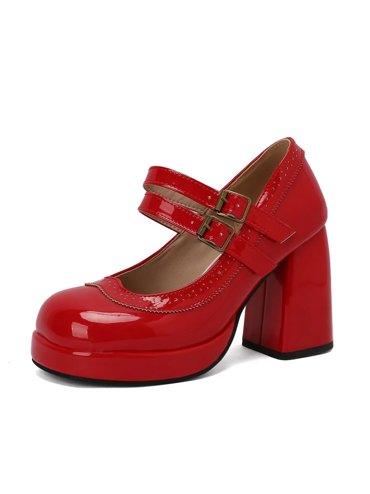 Hot Retro Stage Retro Mary Jane Patent Leather Platform Chuny Heels