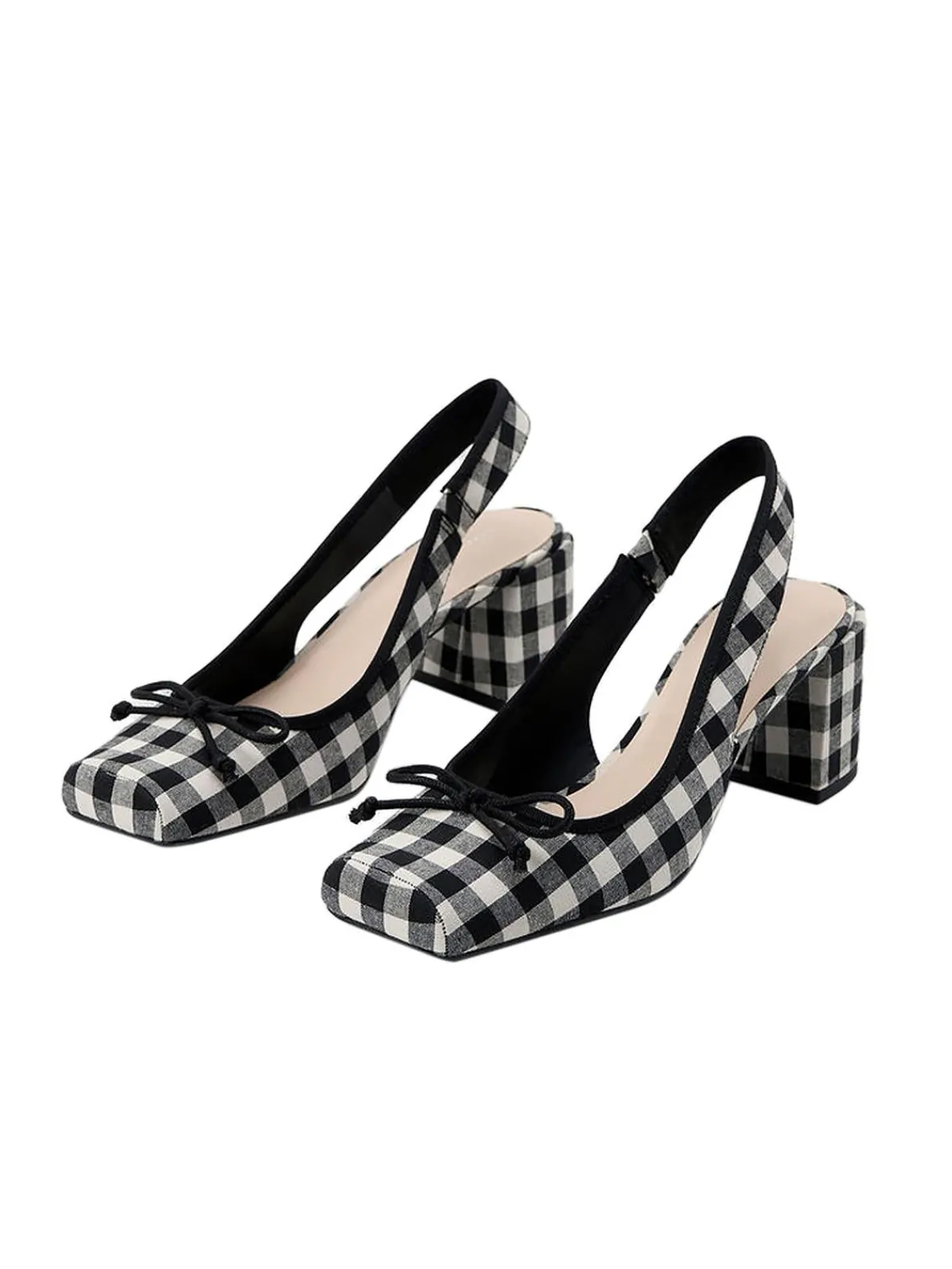 Hot Retro Stage Retro Mary Jane Plaid Chunky Heel Shoes