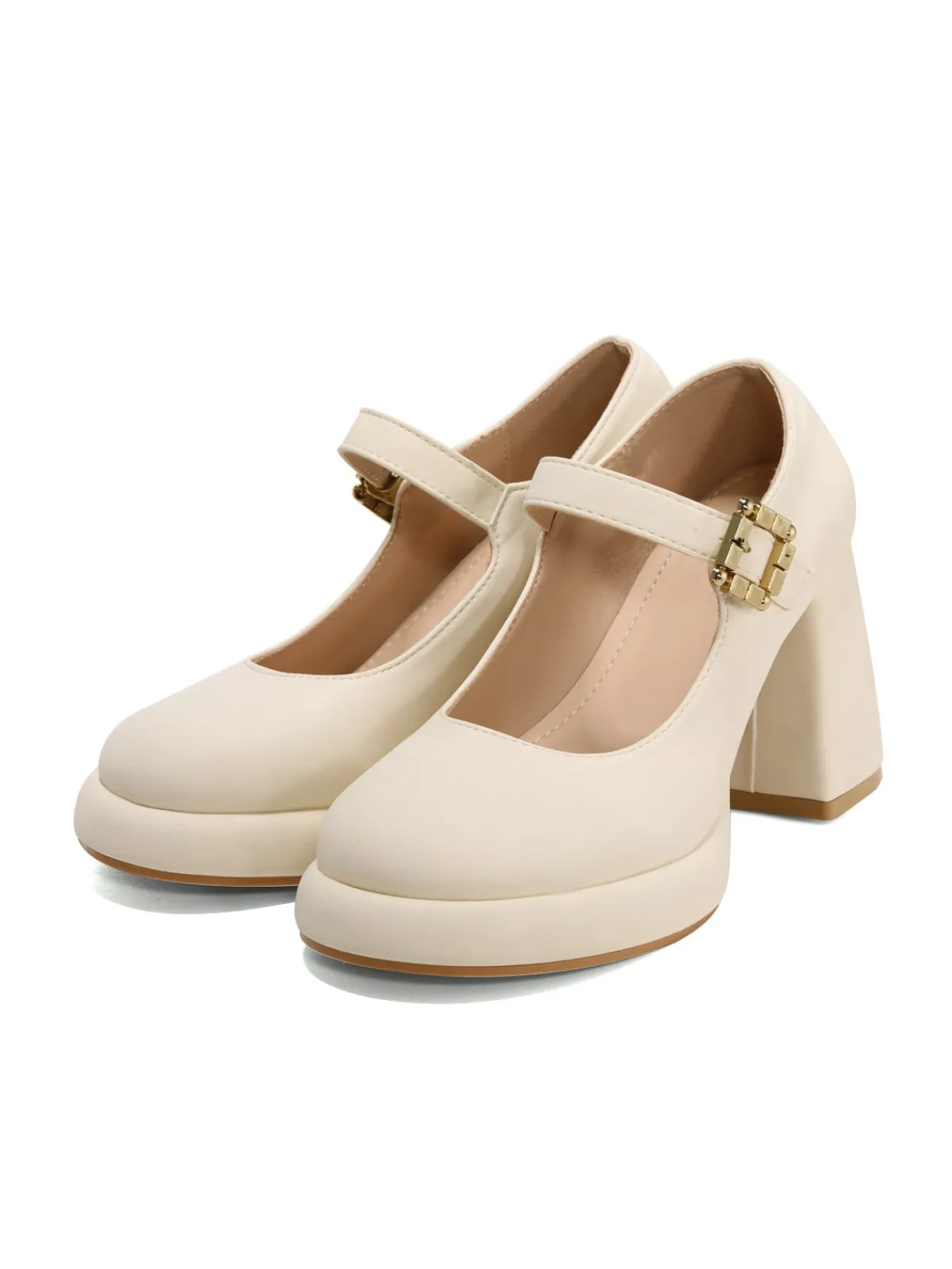 Best Retro Stage Retro Mary Jane Round Toe High Heel Shoes Beige