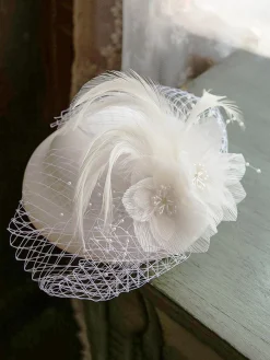Clearance Retro Stage Retro Mesh Floral Feather Hat