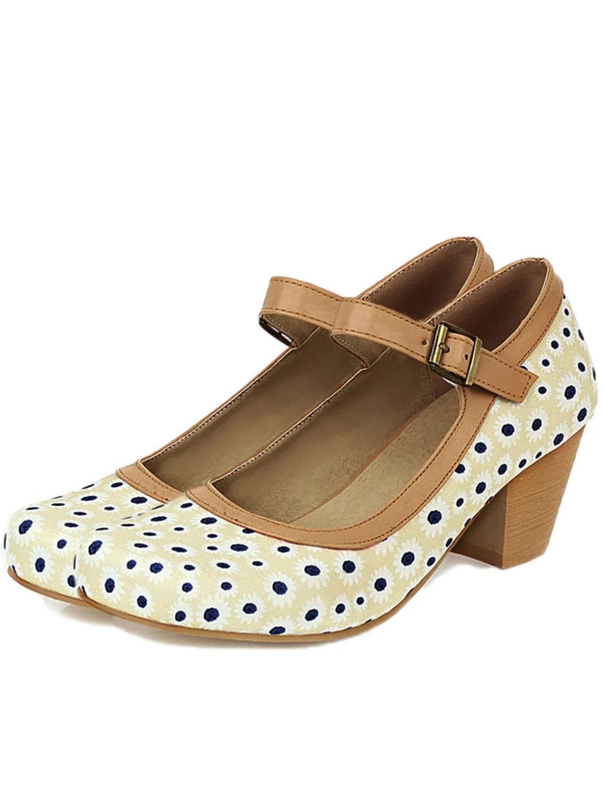 Discount Retro Stage Retro Mid Heels Mary Jane Shoes