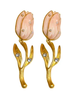 Hot Retro Stage Retro Pale Pink Tulip Pearl Earrings