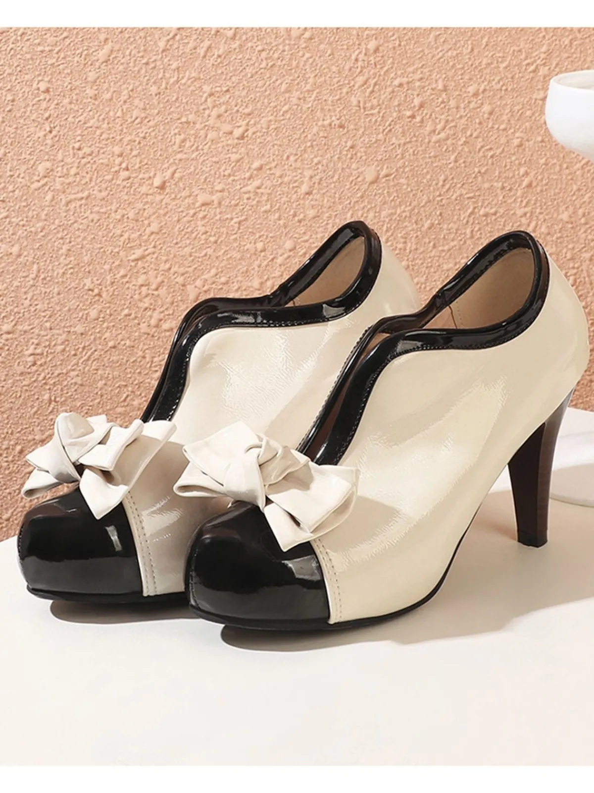 New Retro Stage Retro Patchwork Ankle French Heel Shoes