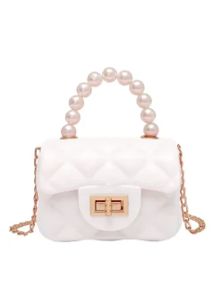Best Retro Stage Retro Pearl Argyle Chain Strap Mini Handbag
