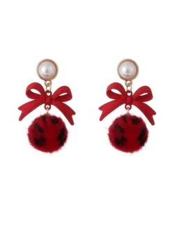 Clearance Retro Stage Retro Pearl Bow Leopard Earrings
