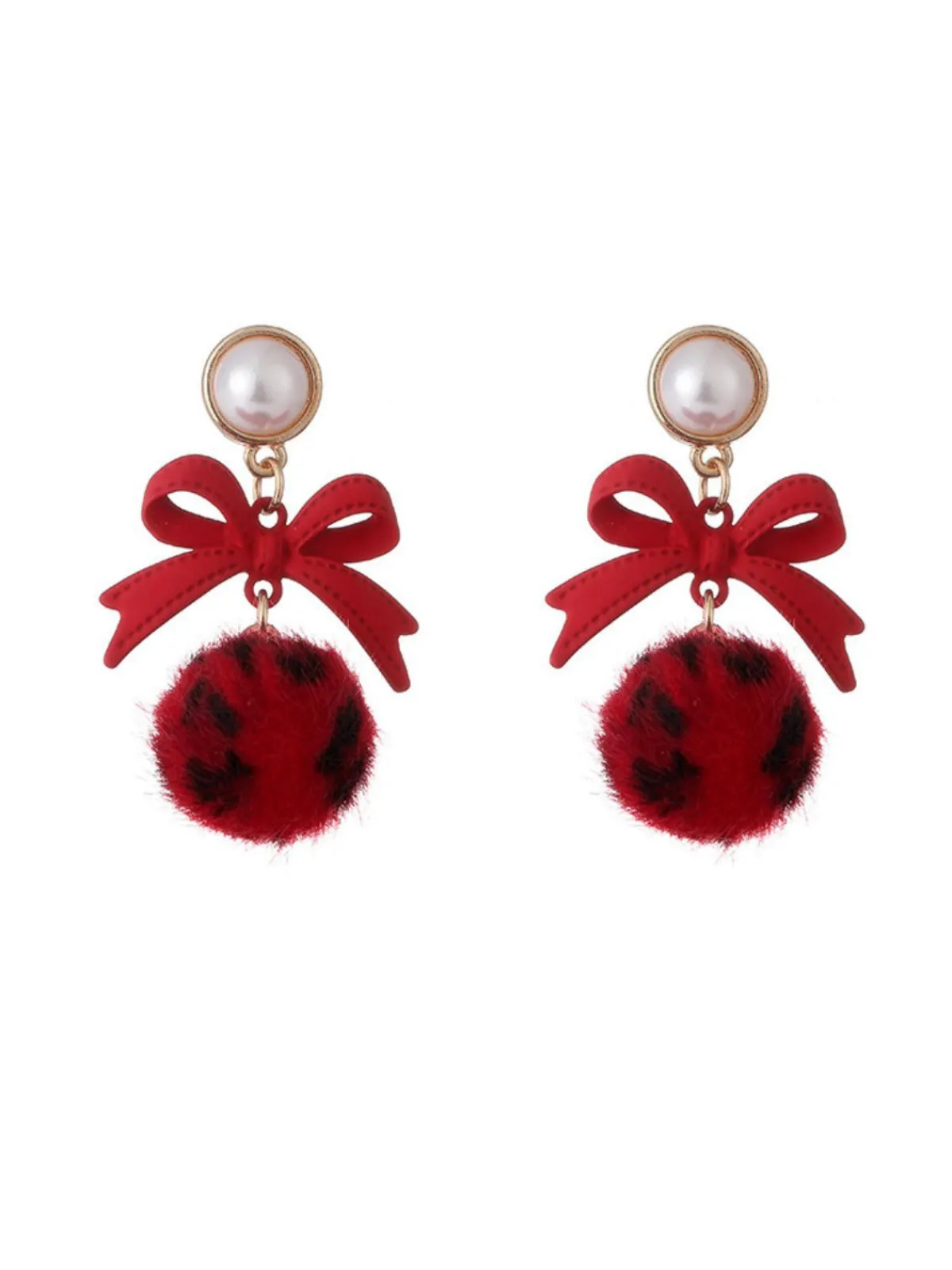 Clearance Retro Stage Retro Pearl Bow Leopard Earrings