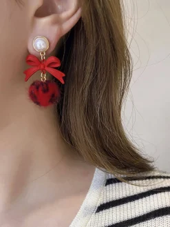 Clearance Retro Stage Retro Pearl Bow Leopard Earrings