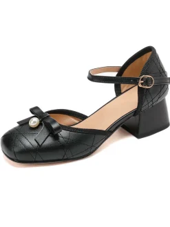 Hot Retro Stage Retro Pearl Bow Mary Jane Heels