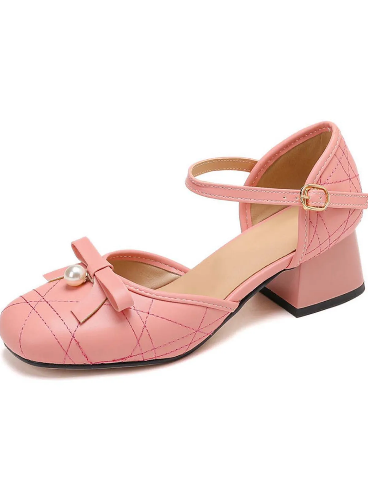 Hot Retro Stage Retro Pearl Bow Mary Jane Heels