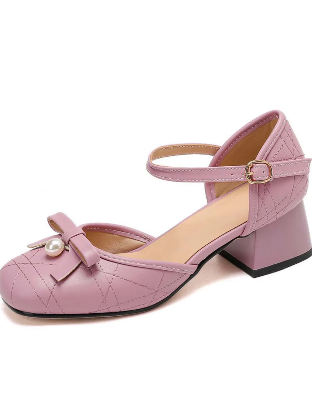 Hot Retro Stage Retro Pearl Bow Mary Jane Heels