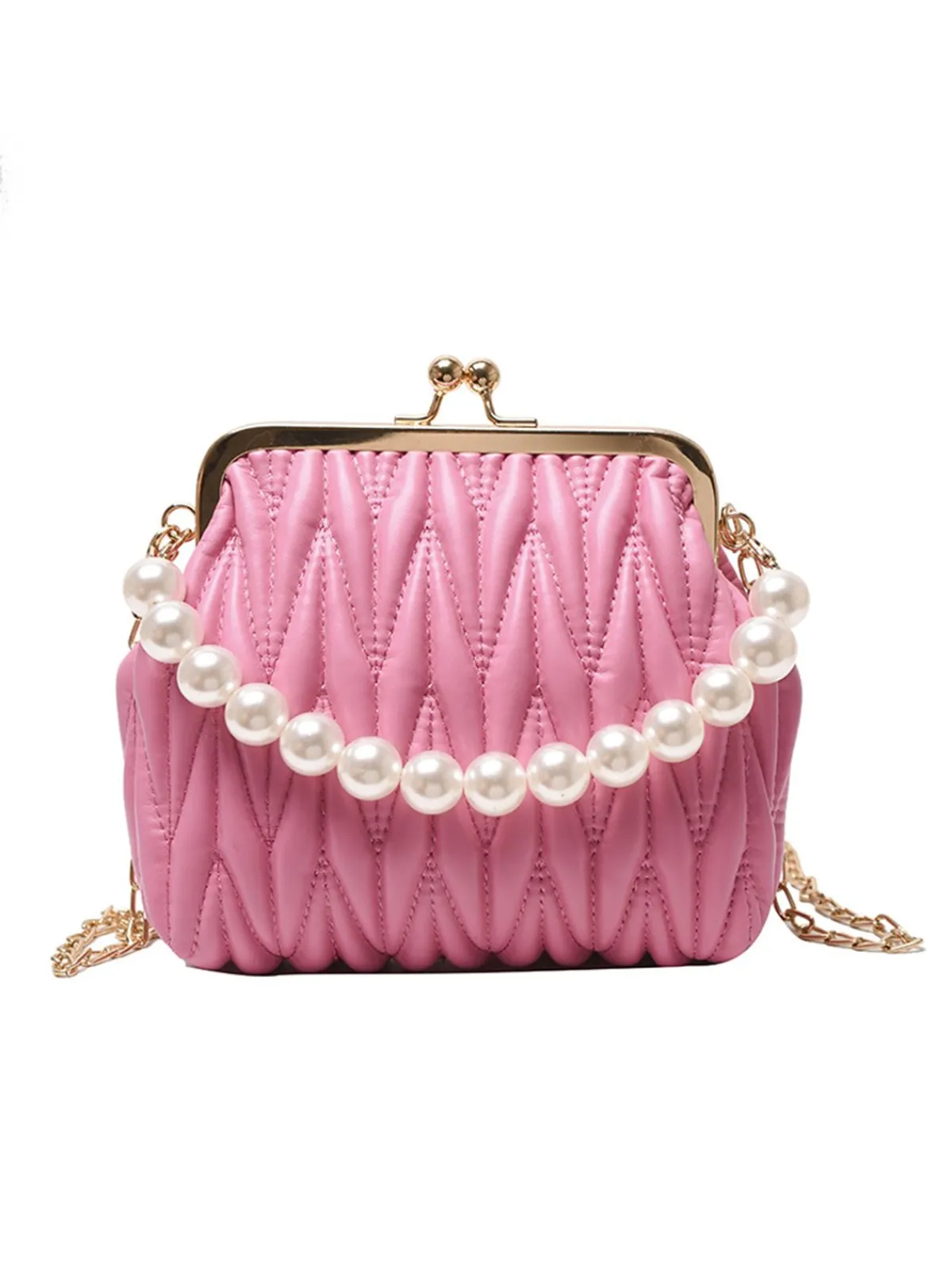 Clearance Retro Stage Retro Pearl Chain Solid Frame Bag