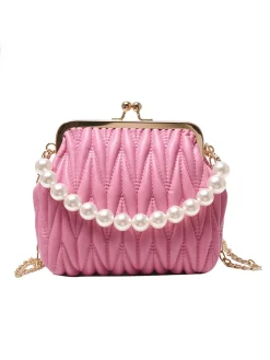 Clearance Retro Stage Retro Pearl Chain Solid Frame Bag