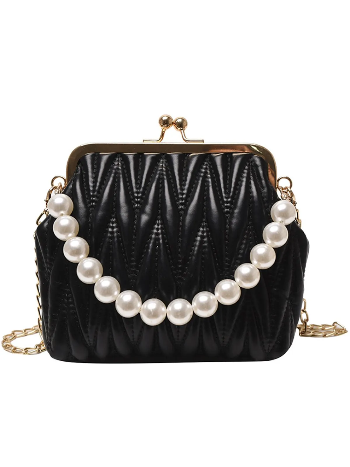 New Retro Stage Retro Pearl Chain Solid Frame Bag