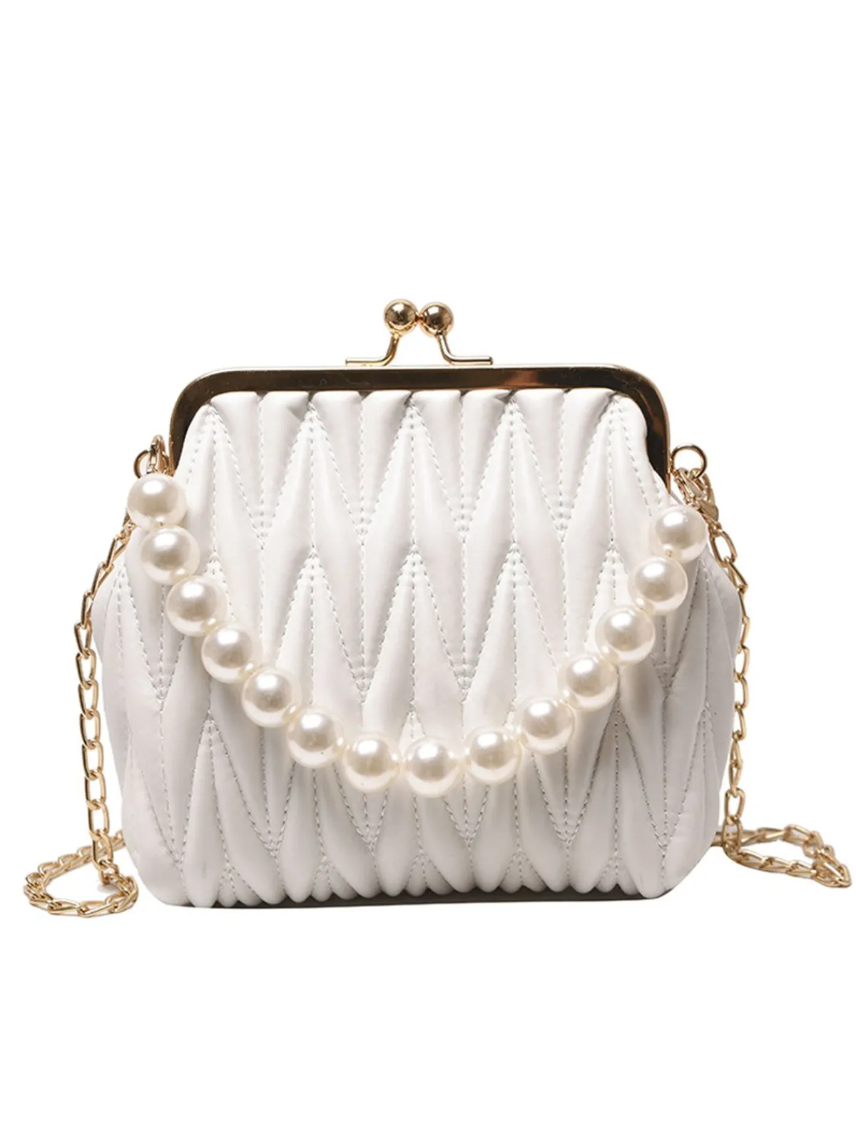 New Retro Stage Retro Pearl Chain Solid Frame Bag