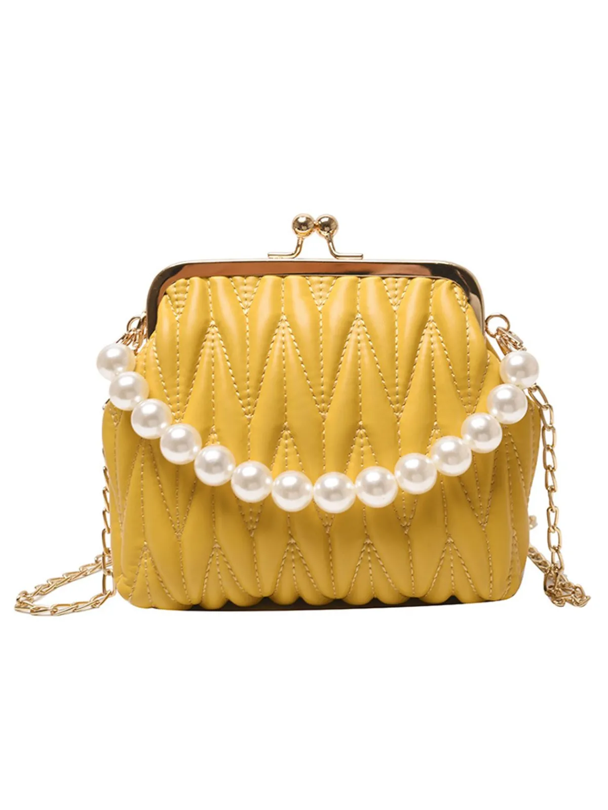 New Retro Stage Retro Pearl Chain Solid Frame Bag