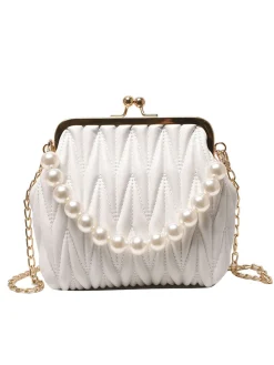 Fashion Retro Stage Retro Pearl Chain Solid Frame Bag