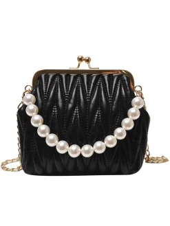 Fashion Retro Stage Retro Pearl Chain Solid Frame Bag