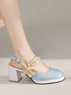 Outlet Retro Stage Retro Pearl Décor Sling Back Shoes