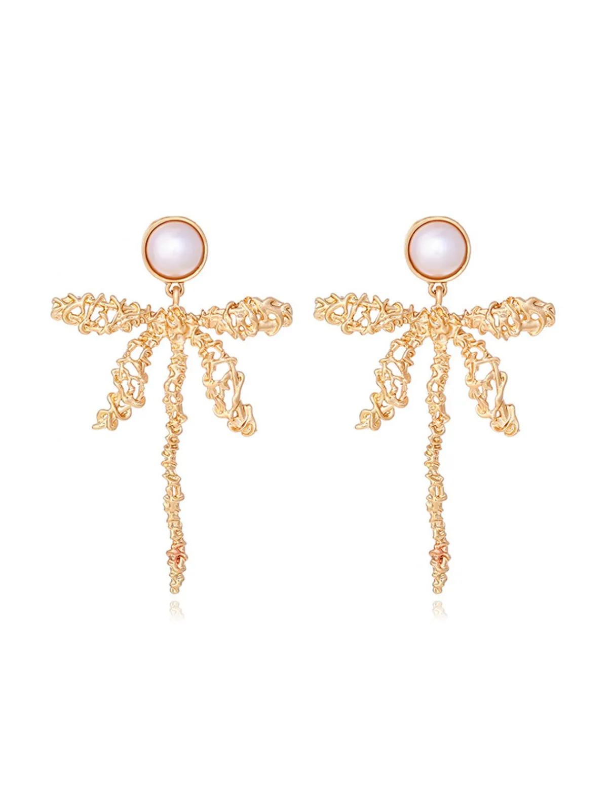Outlet Retro Stage Retro Pearl Dragonfly Wire Dangle Earrings