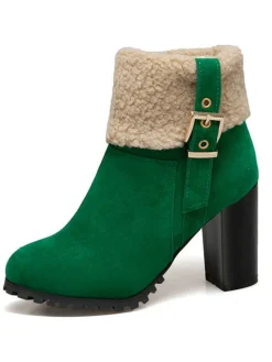 Hot Retro Stage Retro Plus Velvet Chunky Heel Short Boots