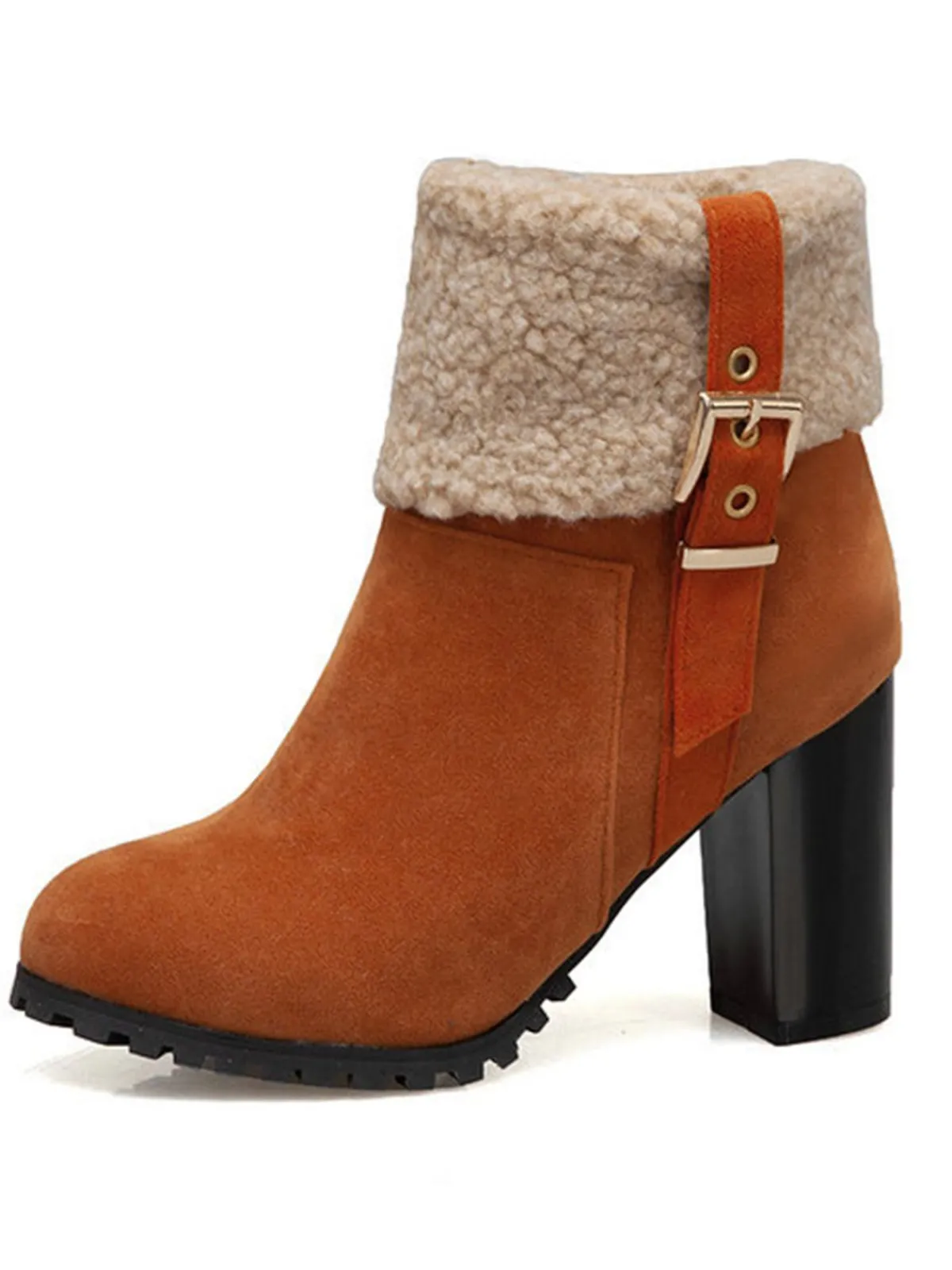 Hot Retro Stage Retro Plus Velvet Chunky Heel Short Boots