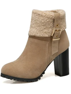 Hot Retro Stage Retro Plus Velvet Chunky Heel Short Boots
