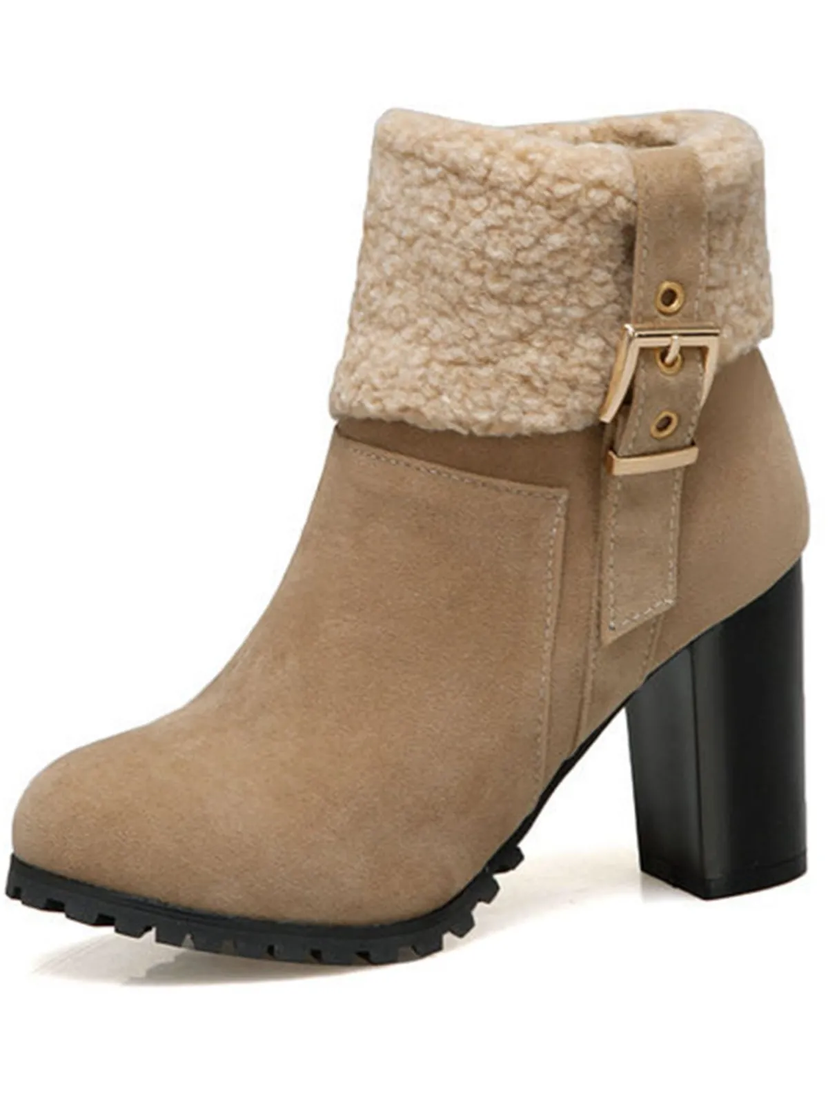 Hot Retro Stage Retro Plus Velvet Chunky Heel Short Boots