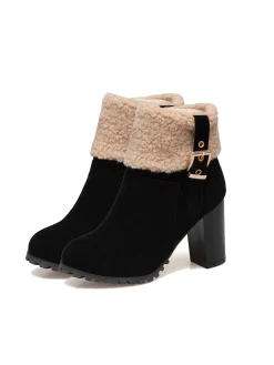 Hot Retro Stage Retro Plus Velvet Chunky Heel Short Boots