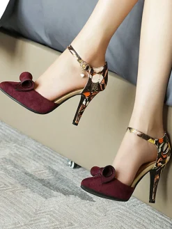 Sale Retro Stage Retro Pointed Toe Bow High Heel Shoes