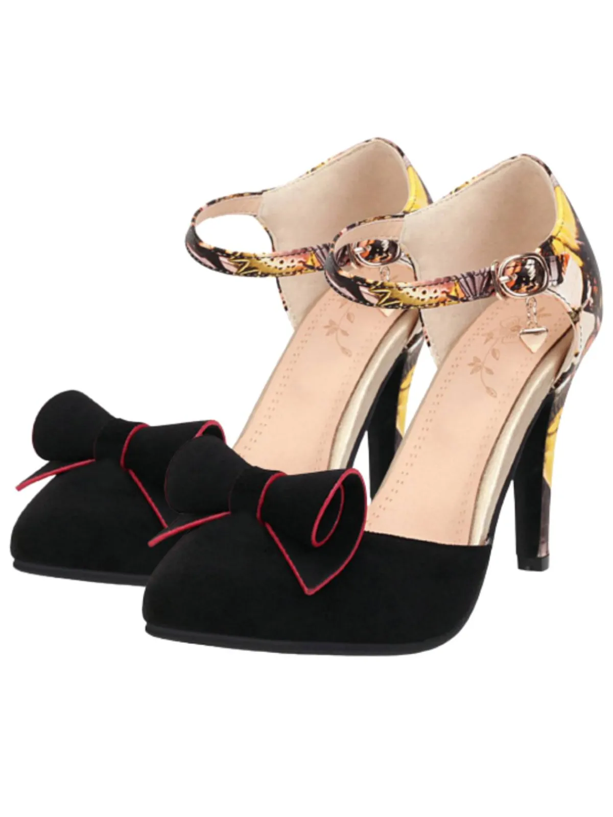 Fashion Retro Stage Retro Pointed Toe Bow High Heel Shoes Wine Red