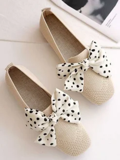 Fashion Retro Stage Retro Polka Dot Bow Soft Sole Shoes