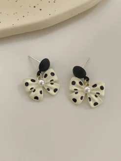 Sale Retro Stage Retro Polka Dot Bowknot Earrings