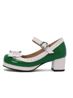 Best Retro Stage Retro PU Leather Bow High Heels