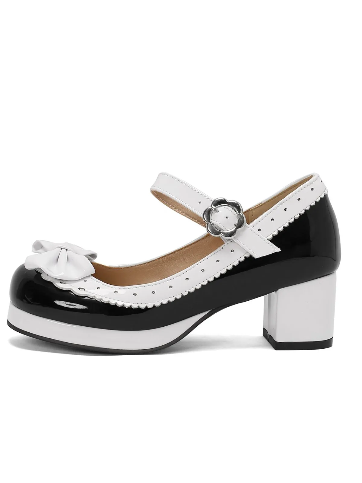 Best Retro Stage Retro PU Leather Bow High Heels