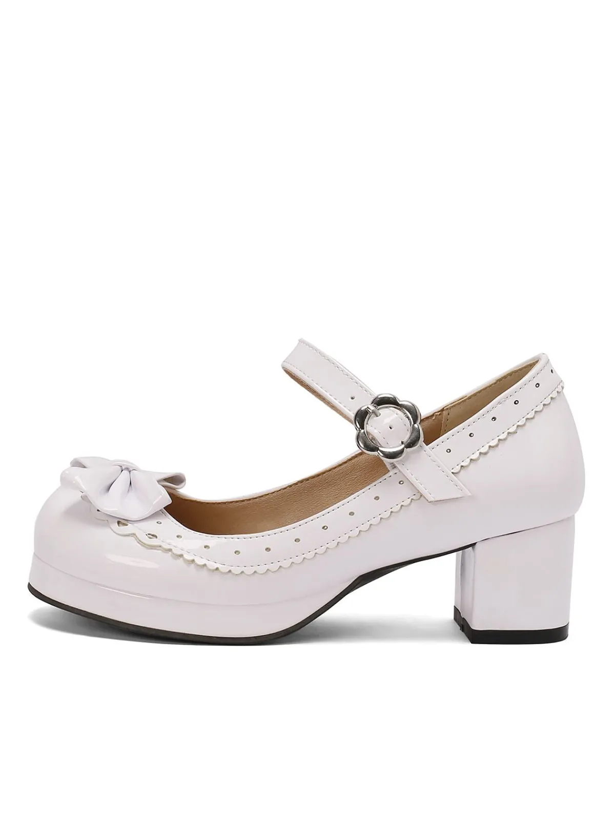 Best Retro Stage Retro PU Leather Bow High Heels
