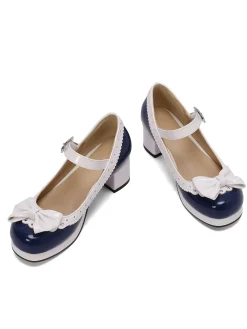 Best Retro Stage Retro PU Leather Bow High Heels