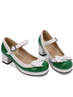 Best Retro Stage Retro PU Leather Bow High Heels