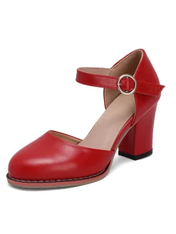 Fashion Retro Stage Retro PU Leather Chunky High Heels