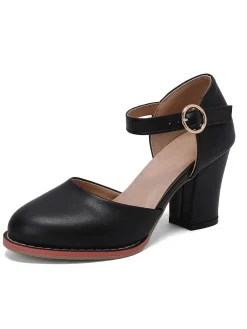 Fashion Retro Stage Retro PU Leather Chunky High Heels