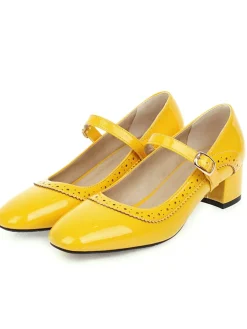 Online Retro Stage Retro PU Leather Solid Chunky Heels
