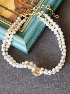Outlet Retro Stage Retro Rhinestone Pearl Necklace