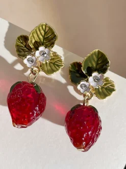 Best Retro Stage Retro Rhinestone Strawberry Dangle Earrings