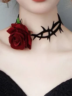 Best Retro Stage Retro Rose Flannel Flower Velvet-Necklace
