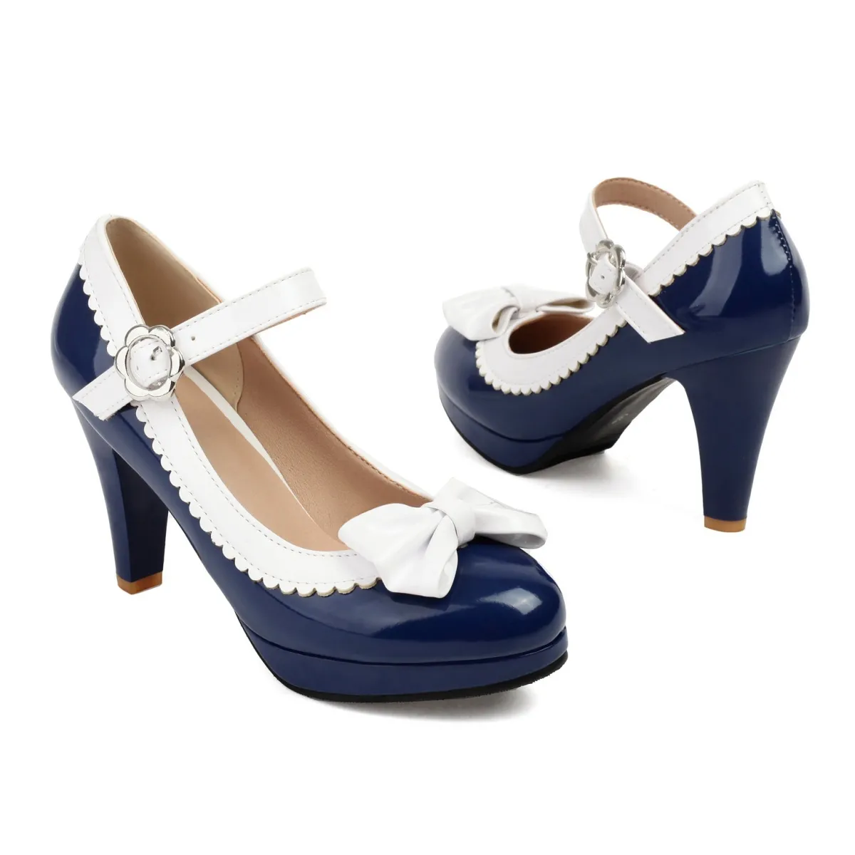 New Retro Stage Retro Round Toe Bow High Heels Shoes