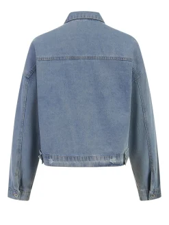 Best Retro Stage Retro 1980s Leopard Patchwork Denim Jacket Blue
