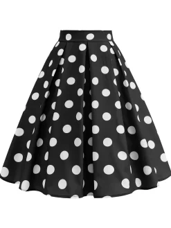 Clearance Retro Stage Retro 1950s Polka Dots Solid Zipper Skirt