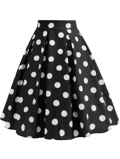 Clearance Retro Stage Retro 1950s Polka Dots Solid Zipper Skirt
