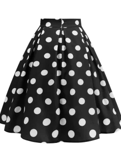 Clearance Retro Stage Retro 1950s Polka Dots Solid Zipper Skirt